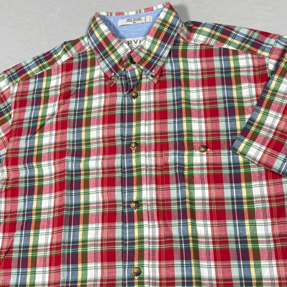 Orvis Shirt Mens M Sporting Traditions Red Multi Plaid Button Down Short Sleeve